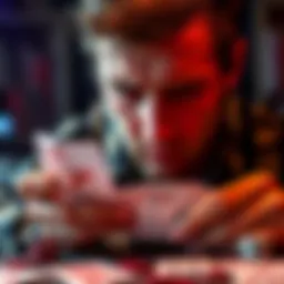 A concerned person looking at a deck of playing cards, showing signs of stress and anxiety, symbolizing the struggle with gambling addiction.