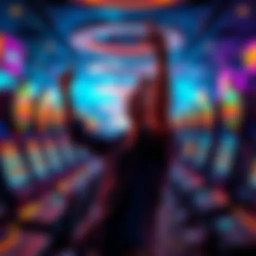 A person celebrating a big win at a casino after a series of losses, surrounded by bright lights and slot machines.