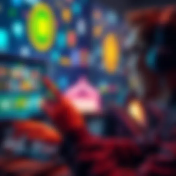 A person considering various gambling options and content, looking at a computer screen with excitement.