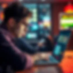 A person looking at a suspicious online gambling site on a laptop with a concerned expression