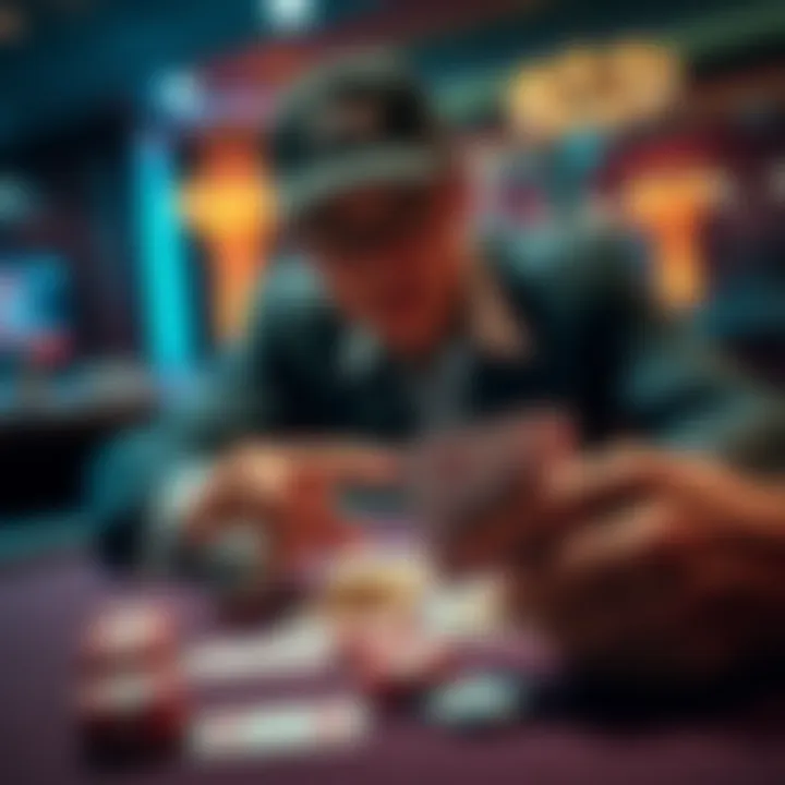 A person analyzing cards in a gambling game, focusing on the hard hand strategy to make informed decisions.