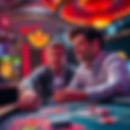 A player experiences the emotional rollercoaster of gambling, showing moments of winning and losing money at a casino table.