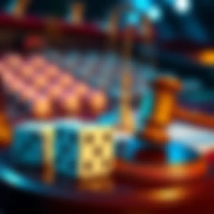 A visual representation of new gambling laws with symbols of dice and a gavel, indicating regulation changes