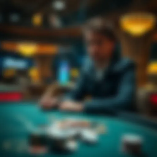 A person sitting alone at a gaming table looking dejected with empty chips around them.