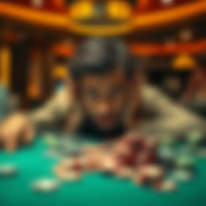 A person looking stressed at a gambling table with empty chips and a losing expression.