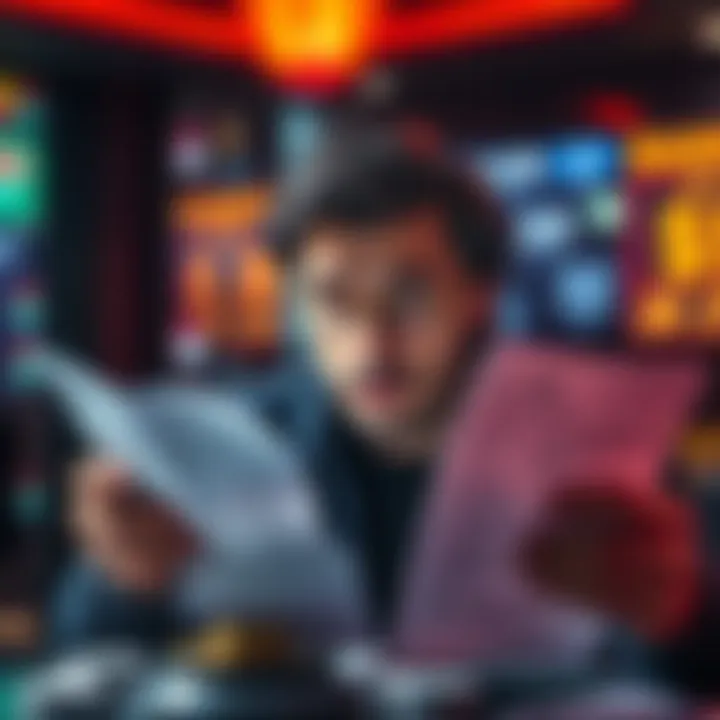 Individual looking worried while reviewing financial documents related to gambling losses