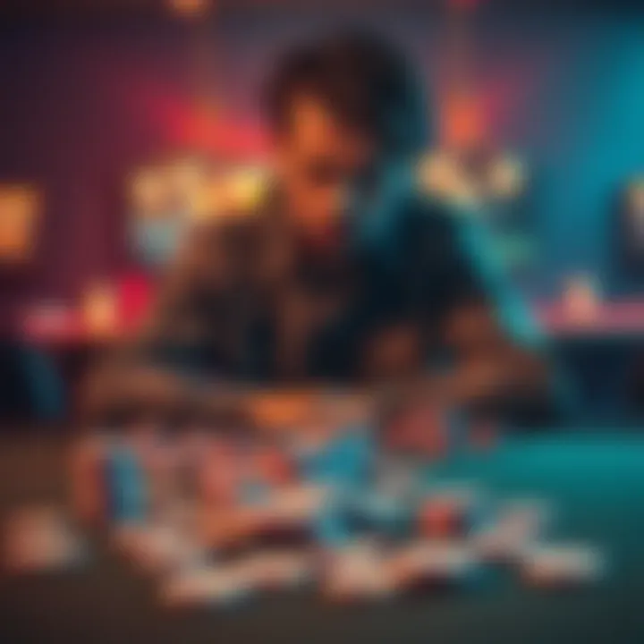Gambling Loss Reflection A person sitting at a table with scattered poker chips and a sad expression, symbolizing financial loss from gambling.