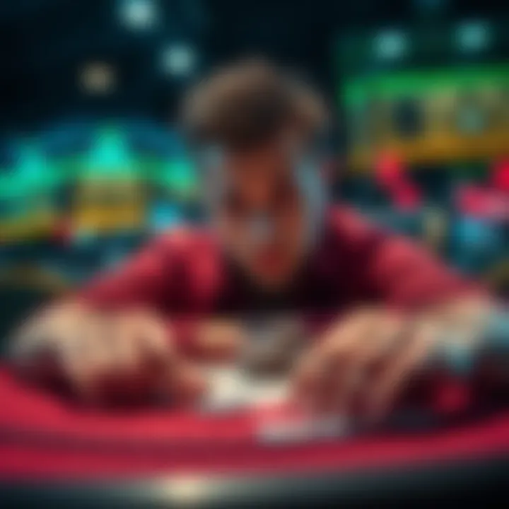 A person looking worried while staring at a gambling table, depicting the consequences of losing money in gambling.