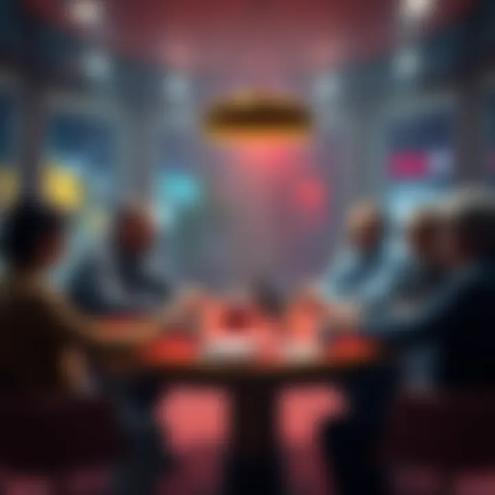 A group of people sharing their experiences of losses in gambling at a round table, expressing their feelings and building a community.