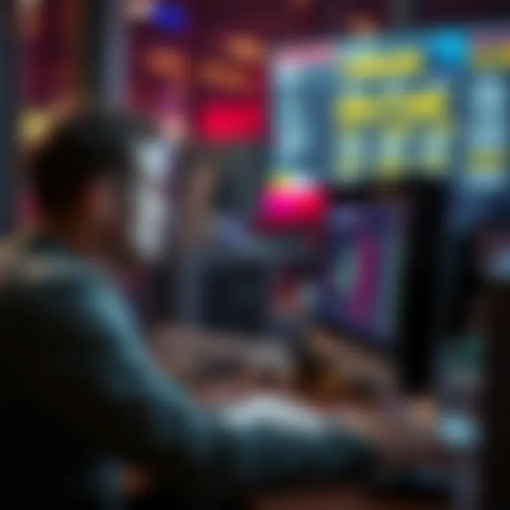 A person sitting at a computer, looking distressed while viewing online gambling losses, with a visible summary of lost money on the screen.