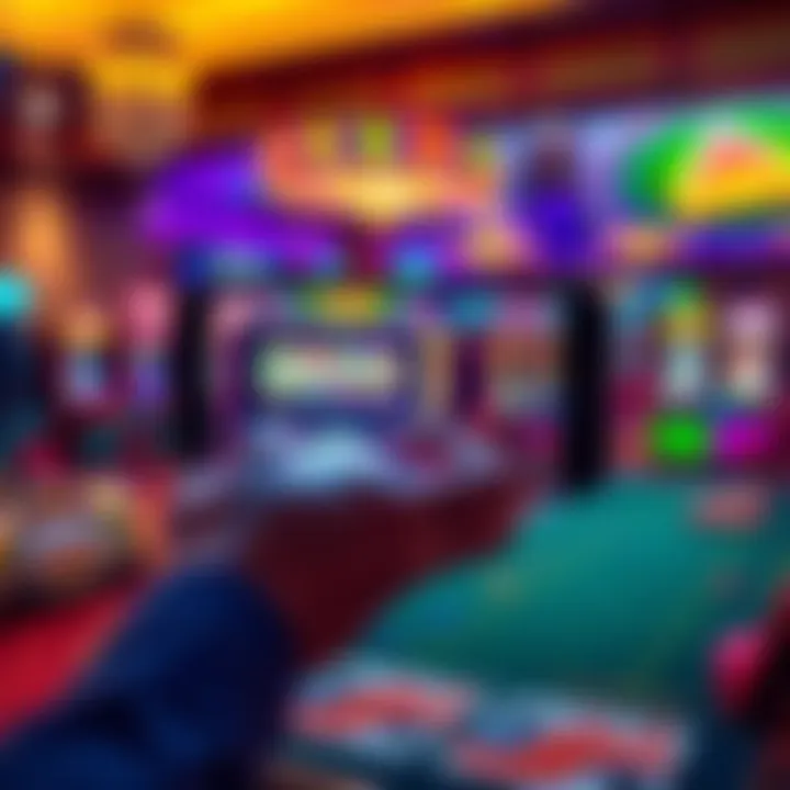 Gambling on a smartphone A person playing casino games on a smartphone with graphics of slot machines and cards visible on the screen.