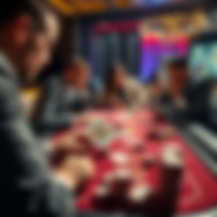 A group of people analyzing cards and chips on a gambling table, discussing a new approach to betting.