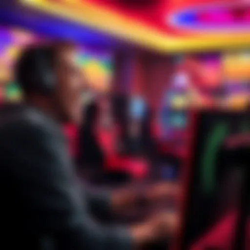 A gambling streamer excitedly reacting to a big win on a live stream, with graphics of casino games in the background.