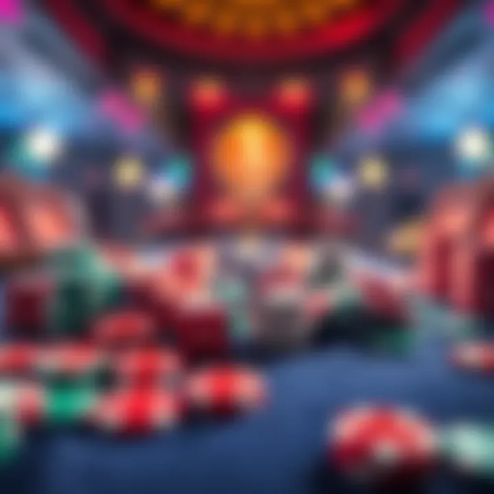 A vibrant gambling table filled with colorful chips and dice, capturing the thrill of risk and reward in betting.