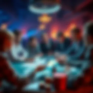 Analysis of Gambling Trends Group of people discussing gambling predictions and trends around a table with charts and cards