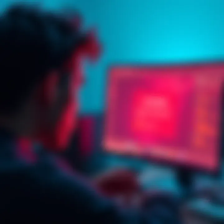 A person looking at a computer screen with a frustrating error message while playing a video game