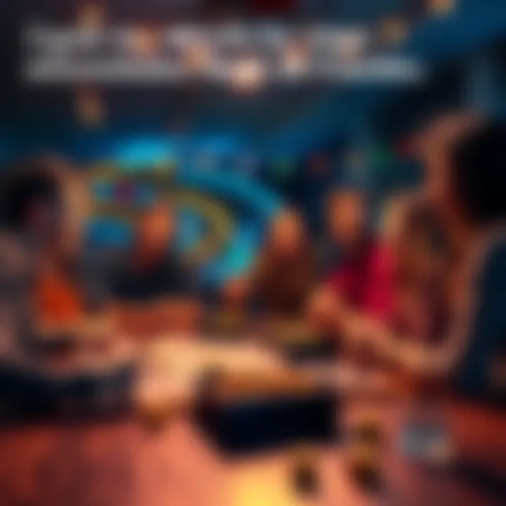 Group of friends enjoying a lively game night with dice and snacks on the table