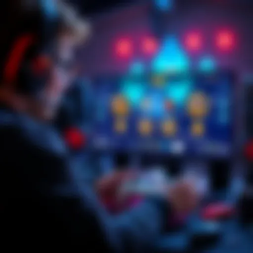 A player focusing on a gaming screen with winning streaks displayed, surrounded by gaming accessories.