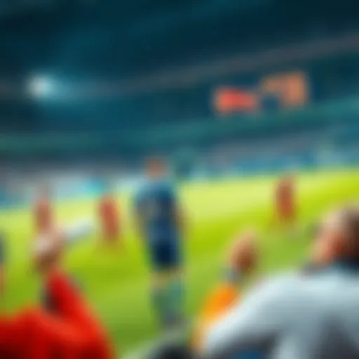 A soccer match momentarily paused with players looking confused on the field while spectators react in surprise