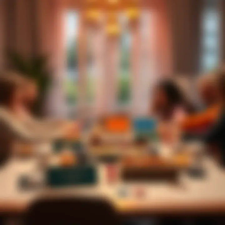 A host arranging invitations for a game night with snacks and board games on a table.