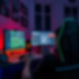 A person sitting at a desk with a computer and game controllers, reviewing strategies for video games.