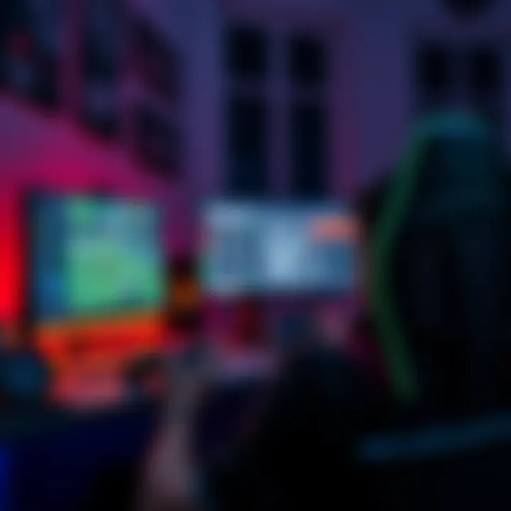 A person sitting at a desk with a computer and game controllers, reviewing strategies for video games.