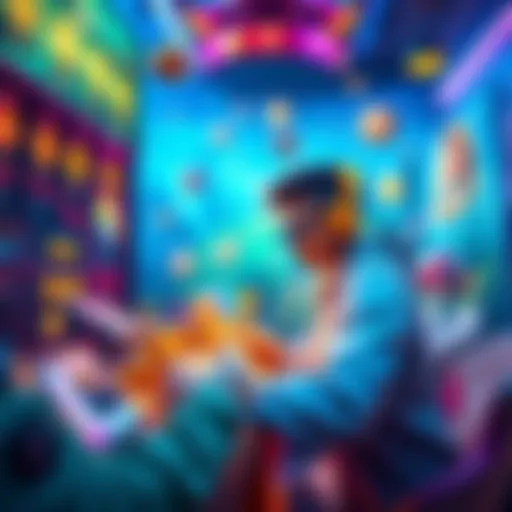 A player is gathering points in a vibrant game environment, surrounded by colorful rewards and challenges, showcasing strategies for maximizing scores.