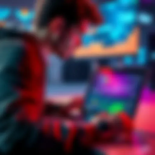 A player reviewing new game statistics on a laptop, showing charts and trends in gameplay performance.