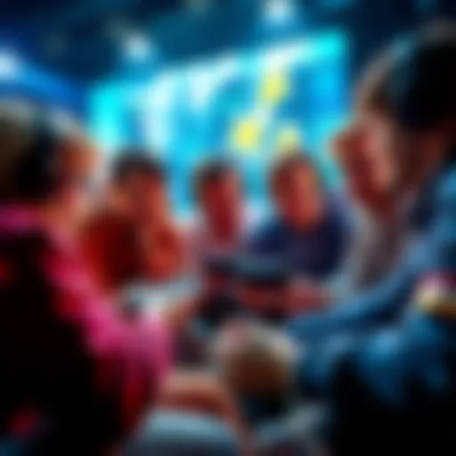 A group of gamers discussing strategies for playing a video game multiple times