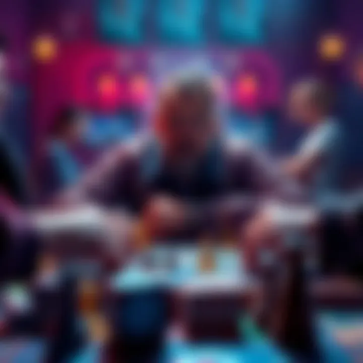 A player using tactics on a game board, surrounded by tokens and cards, with a focused expression