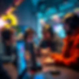 A group of gaming mods engaging with players, providing assistance and support in a community setting.