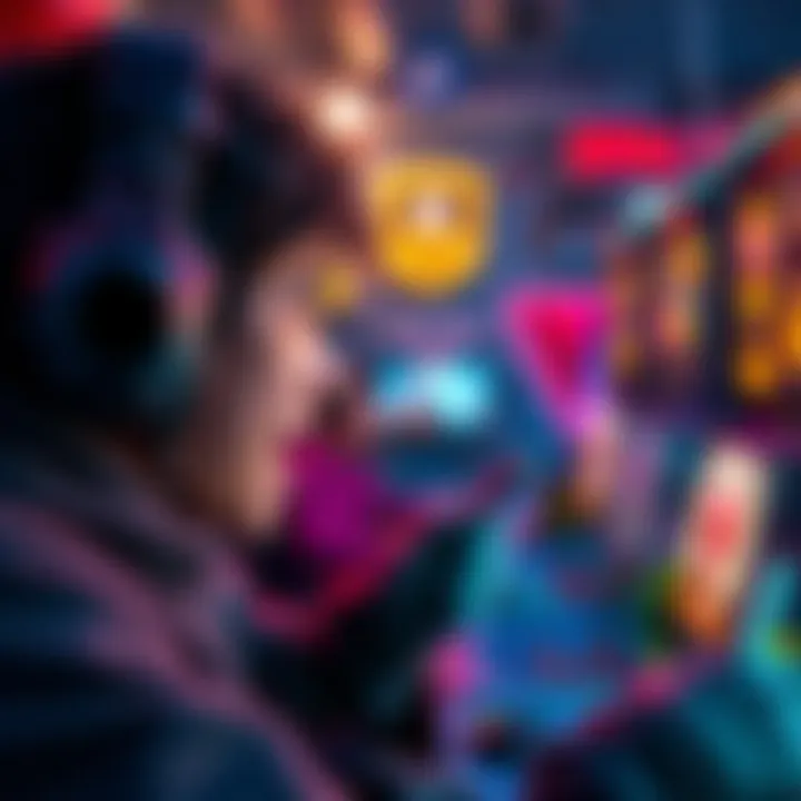 Gaming rewards concept A gamer excitedly looking at rewards on a screen, symbolizing the Plat 3 Bonus in gaming.