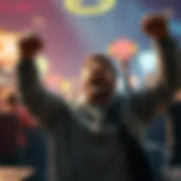 Celebrating Gaming Success A person excitedly celebrating after completing Mental 2 twice in two days, with game elements in the background.