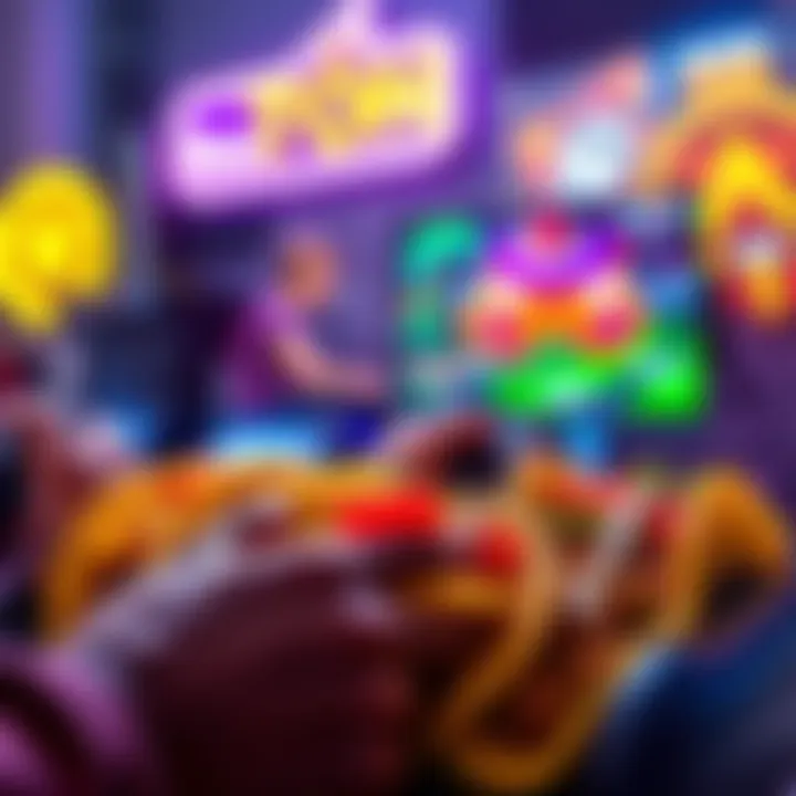 A gamer plays with tacos in front of them, showcasing a lively gaming session with colorful graphics on screen.