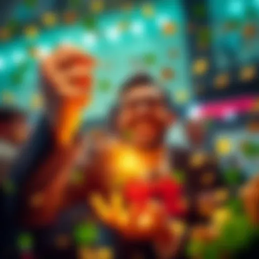 A person happily giving a tip while wishing for good fortune and big wins, surrounded by symbols of luck and success, like clovers and coins.
