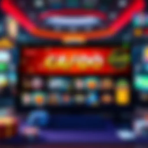 A vibrant online casino interface showing bonus offers and a variety of games like slots and table games.