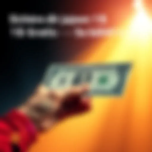 Graphic showing a hand holding a dollar bill with a bright background
