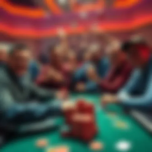 Group of poker players celebrating winnings at a table, with chips and cards visible during a game session