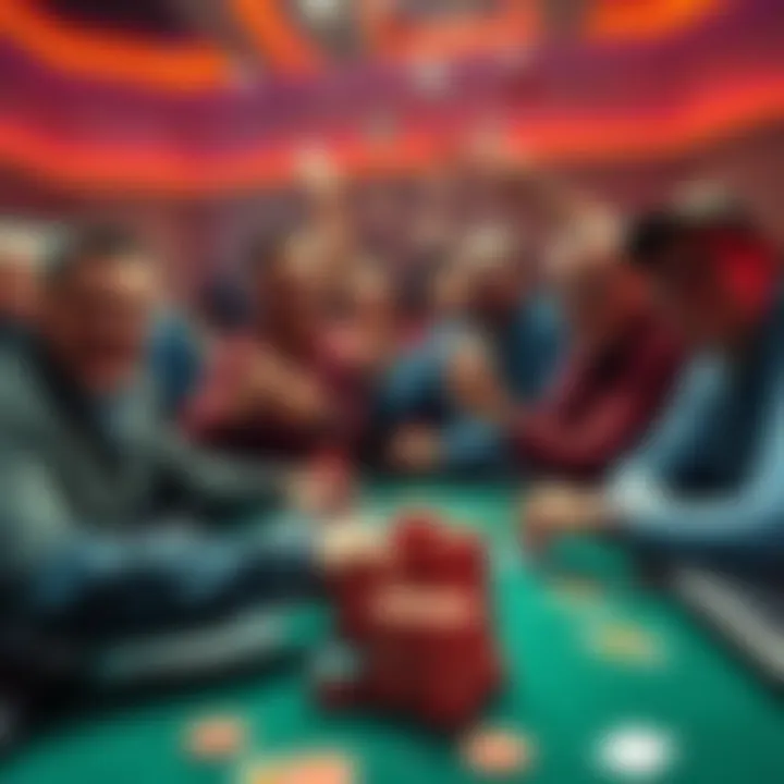 Group of poker players celebrating winnings at a table, with chips and cards visible during a game session