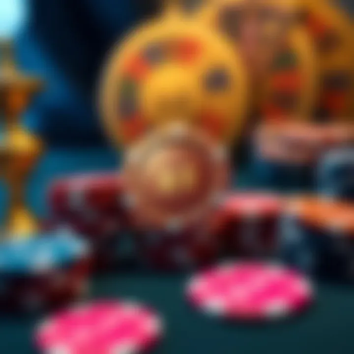 A visual representation of GGPoker's Spin & Gold campaign showing stamps and chips, with a focus on the x4 and x5 multipliers