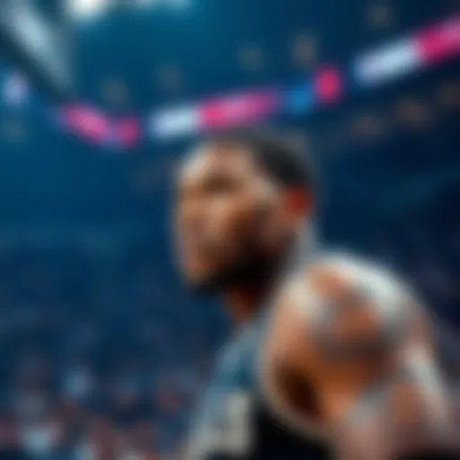 Giannis Antetokounmpo focused on scoring during an NBA game, looking determined as fans watch eagerly.