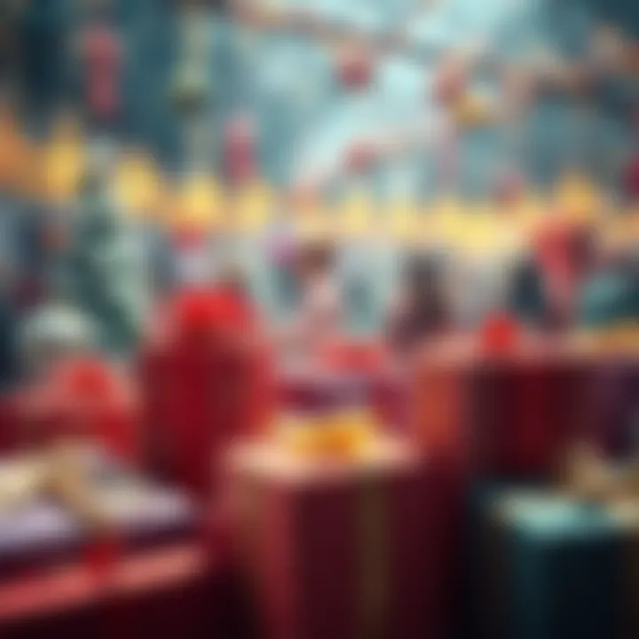 A festive scene showing various wrapped gifts symbolizing year-end rewards, with excitement in the air as people look forward to the selection date.