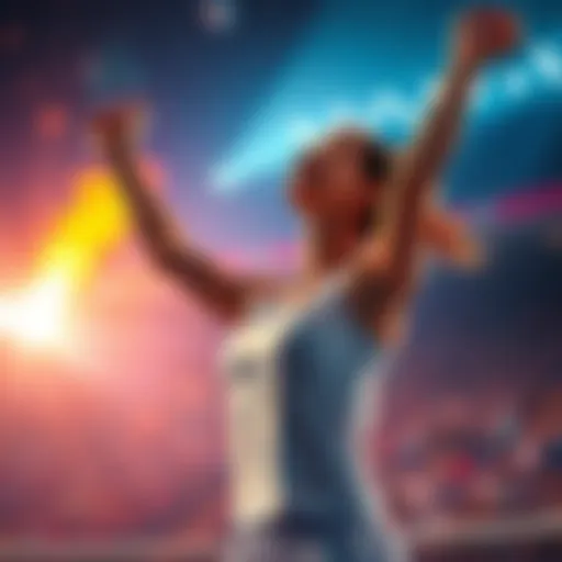 Gillian raises her arms in victory after defeating Marina in a second-round match