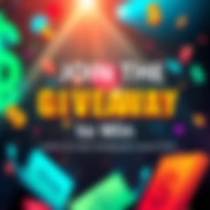 A graphic showing a giveaway announcement with dollar symbols and excitement, featuring bright colors and engaging text