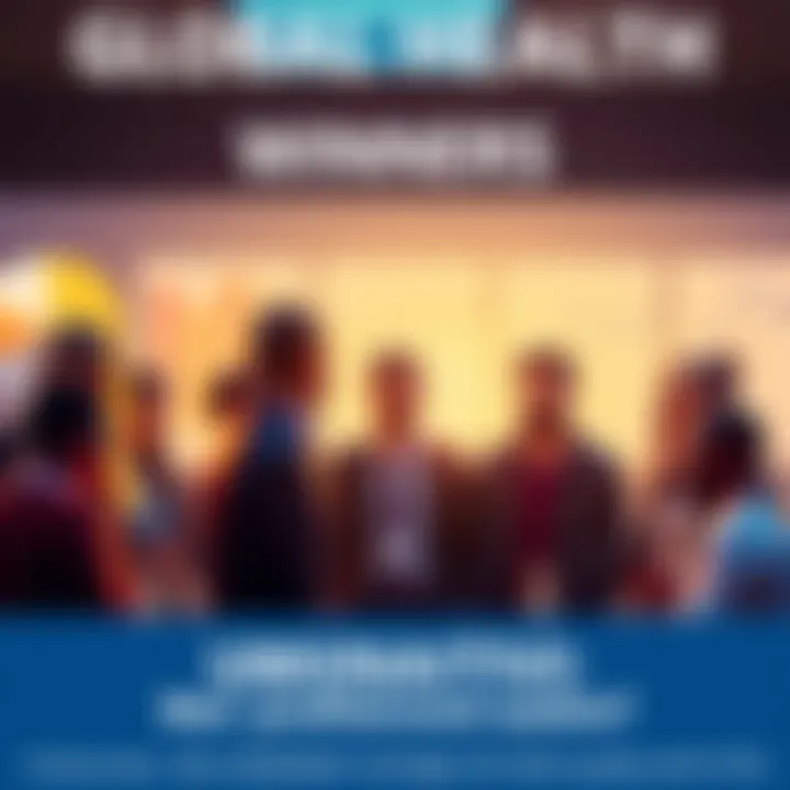 A diverse group of people discussing health policies and benefits with charts and graphs in the background