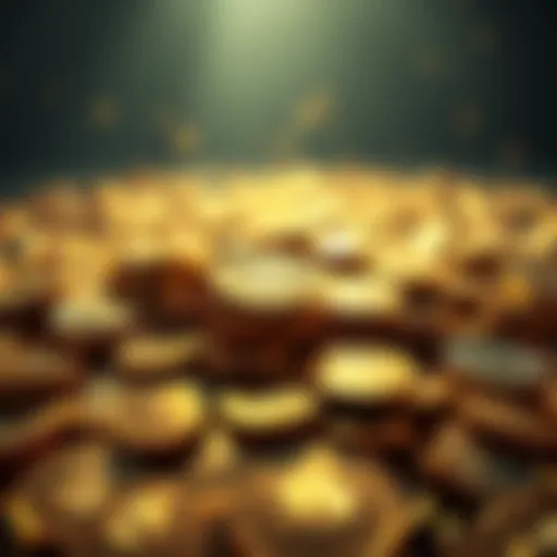 A pile of gold coins representing 1 trillion coins and the potential earnings with a 7% profit rate.