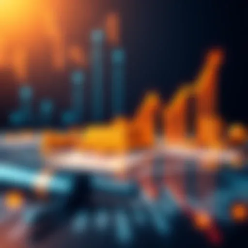 A graph showing an upward trend in gold prices with a gold bar and currency symbols in the background