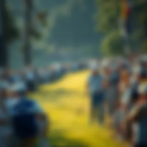 Golf players competing at the Open Championship with fans cheering in the background