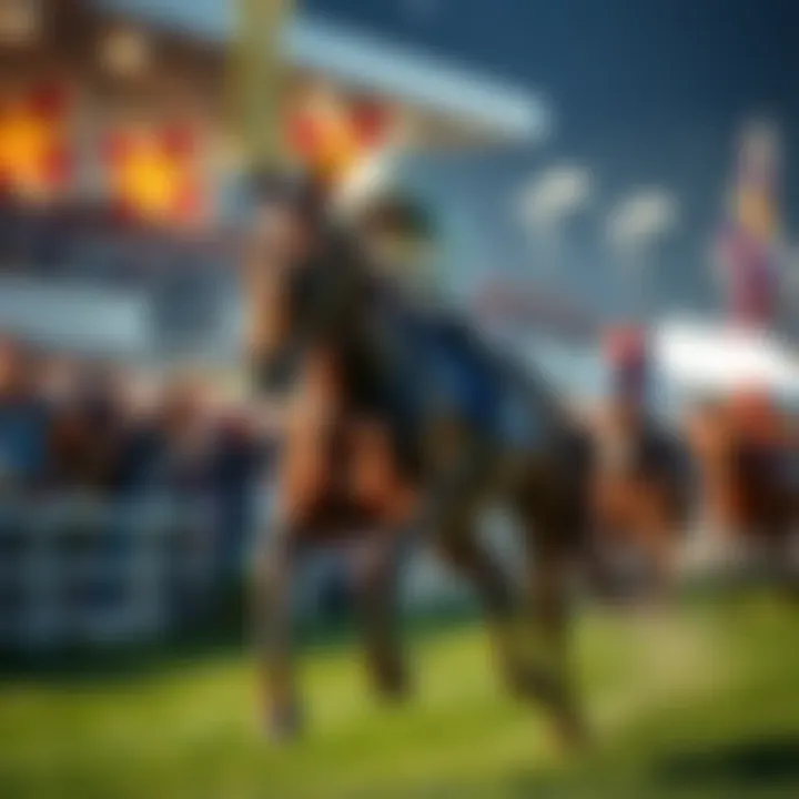 A memorable racehorse from the Grand National, galloping with fans cheering in the background.