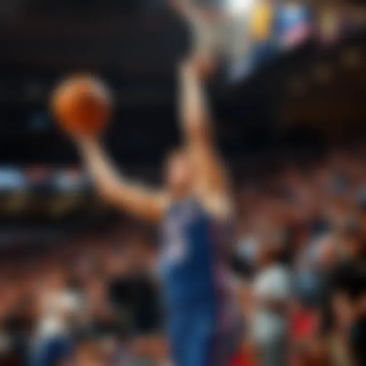 Grayson Allen takes a shot during a game, with fans reacting in the background.